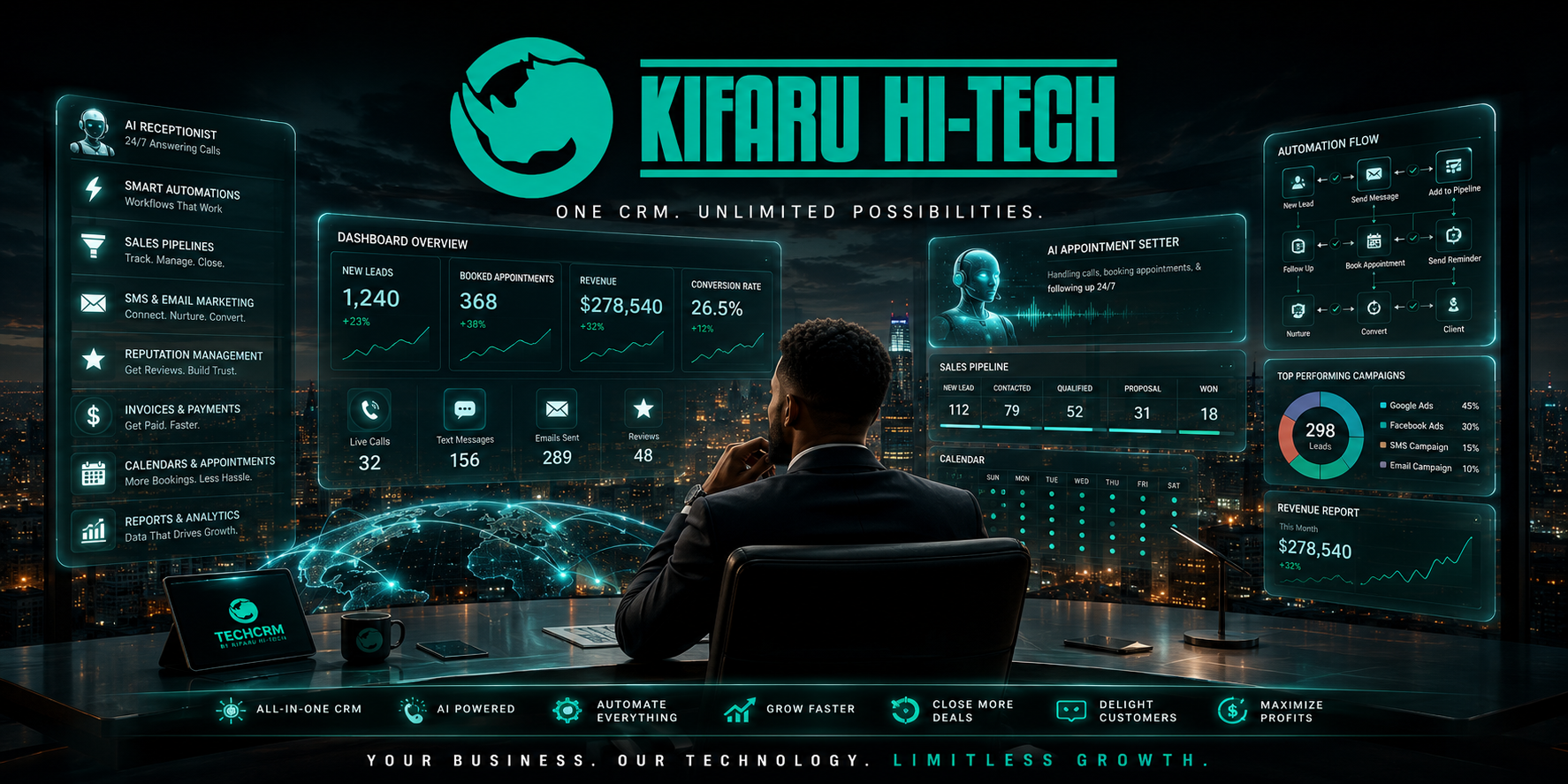 Kifaru CRM dashboard helping a Fort Lauderdale business manage and follow up with leads